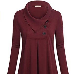 C Women's Long Sleeve Button Lapel Pullover Tunic